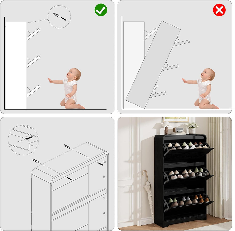 Garvee Hidden Shoe Cabinet, Black