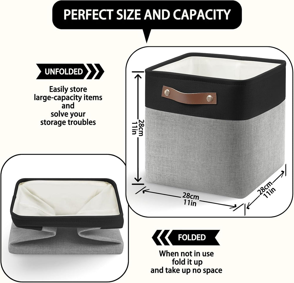 Patvingot Fabric Storage Cubes 11", 6 Pack, with PU Pull Handles,Foldable