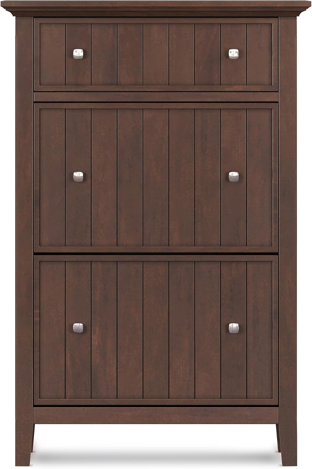 SIMPLIHOME Acadian Storage Bench and Shoe Cabinet Set in Brunette Brown