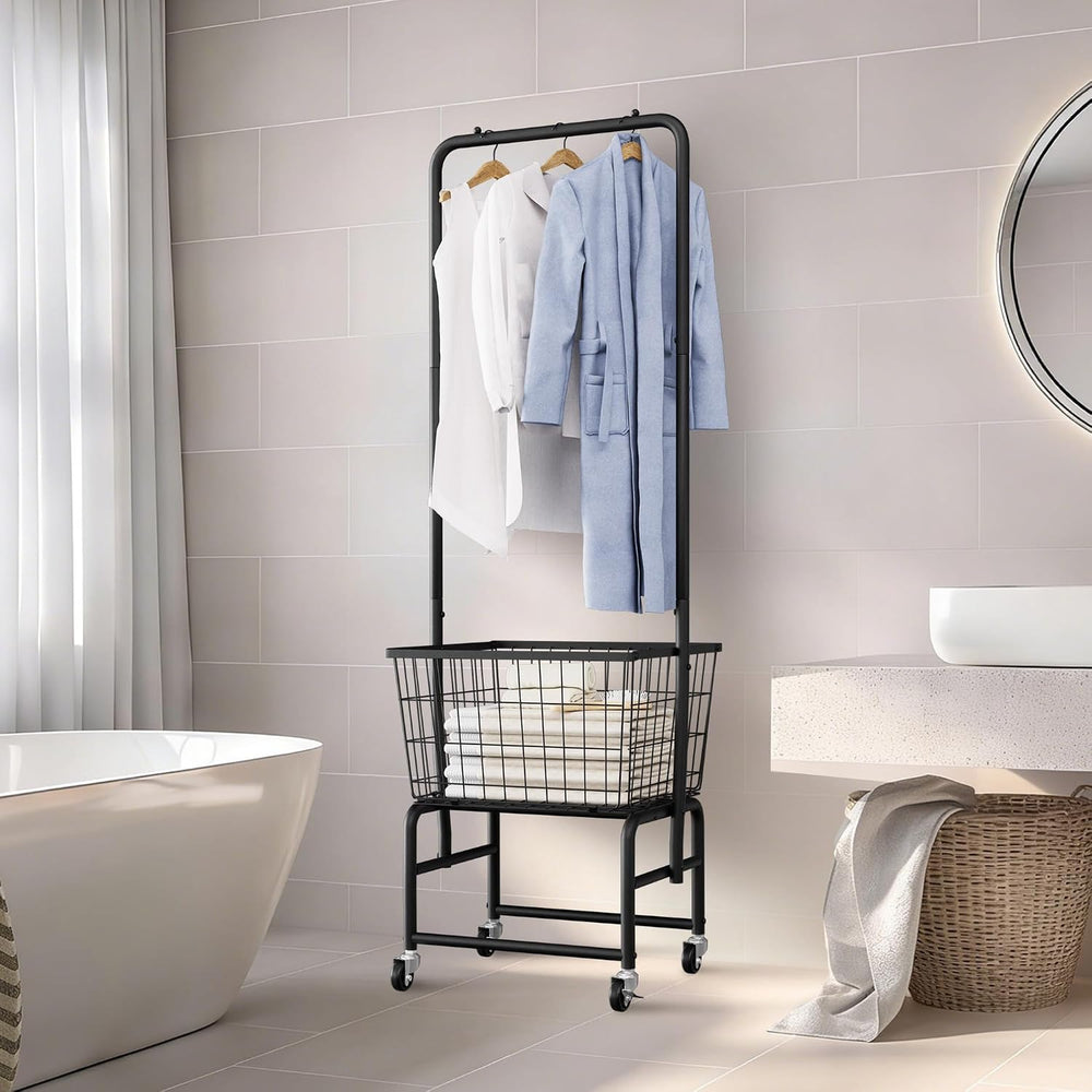 Rolling Laundry Cart with Wheels, Laundry Hamper Basket Organizer with Clothe...