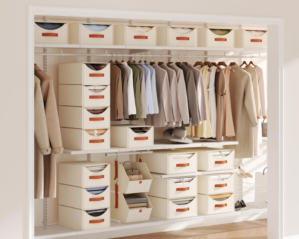 Stackable Storage Drawers - Collapsible Storage Bins with Drawers, 4 Pack Clo...