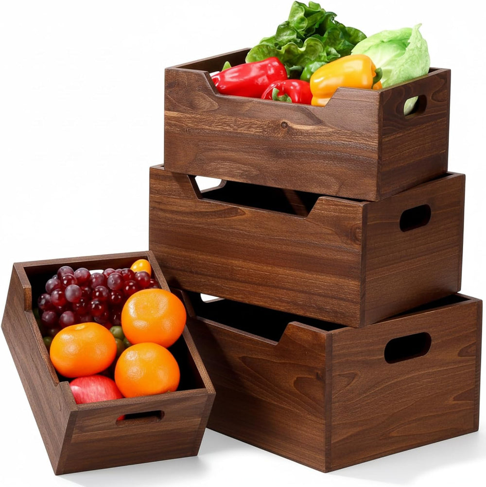 Chunful 4 Pack Wood Crates Nesting Storage Baskets Decorative Farmhouse Woode...