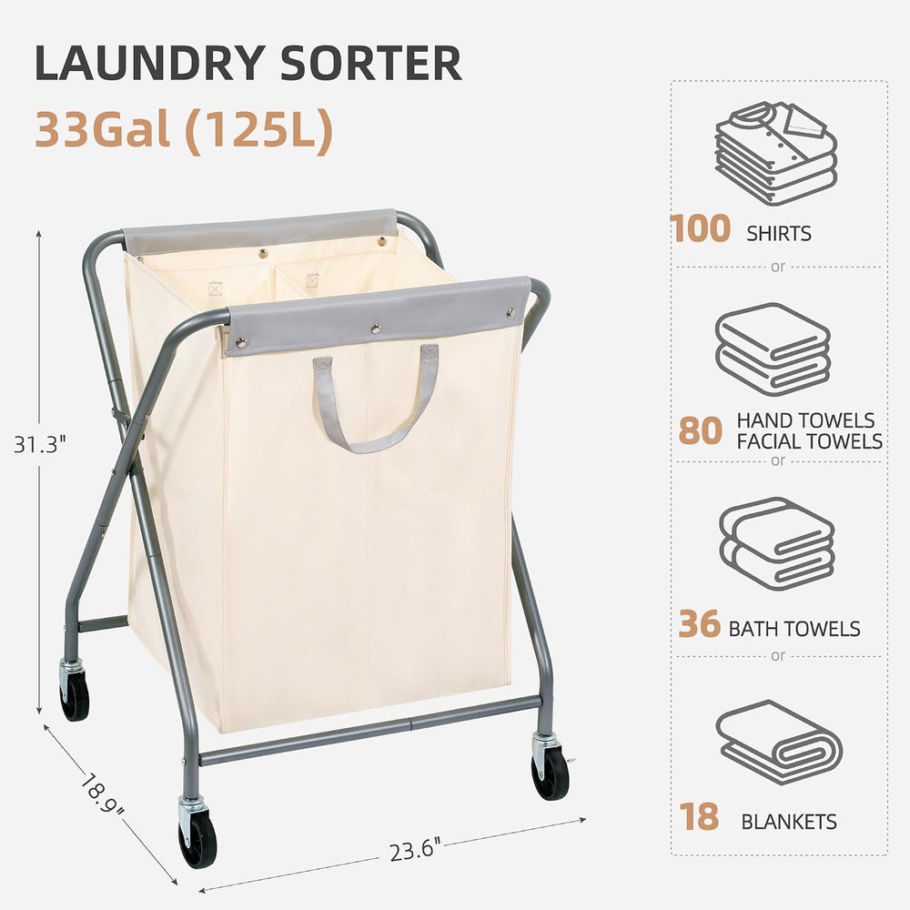 STORAGE MANIAC 125L Collapsible Laundry Hamper with Wheels, Rolling Laundry B...