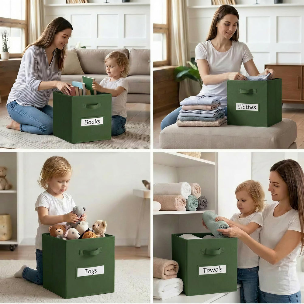 Storage Bins,11" Cube Storage Bin with Labels,10pcs,Dark Green