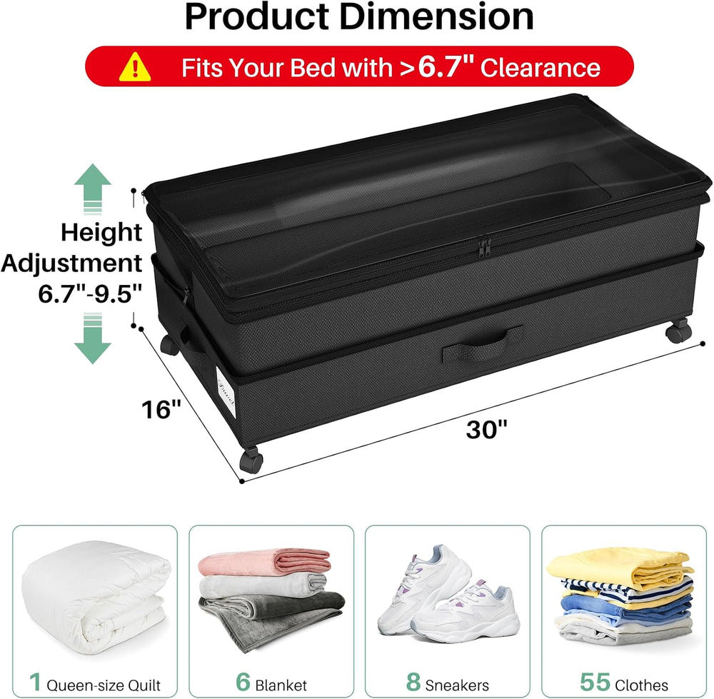 Kitstorack 4 Pack Height-adjustable Under Bed Storage with Wheels, Under Bed ...