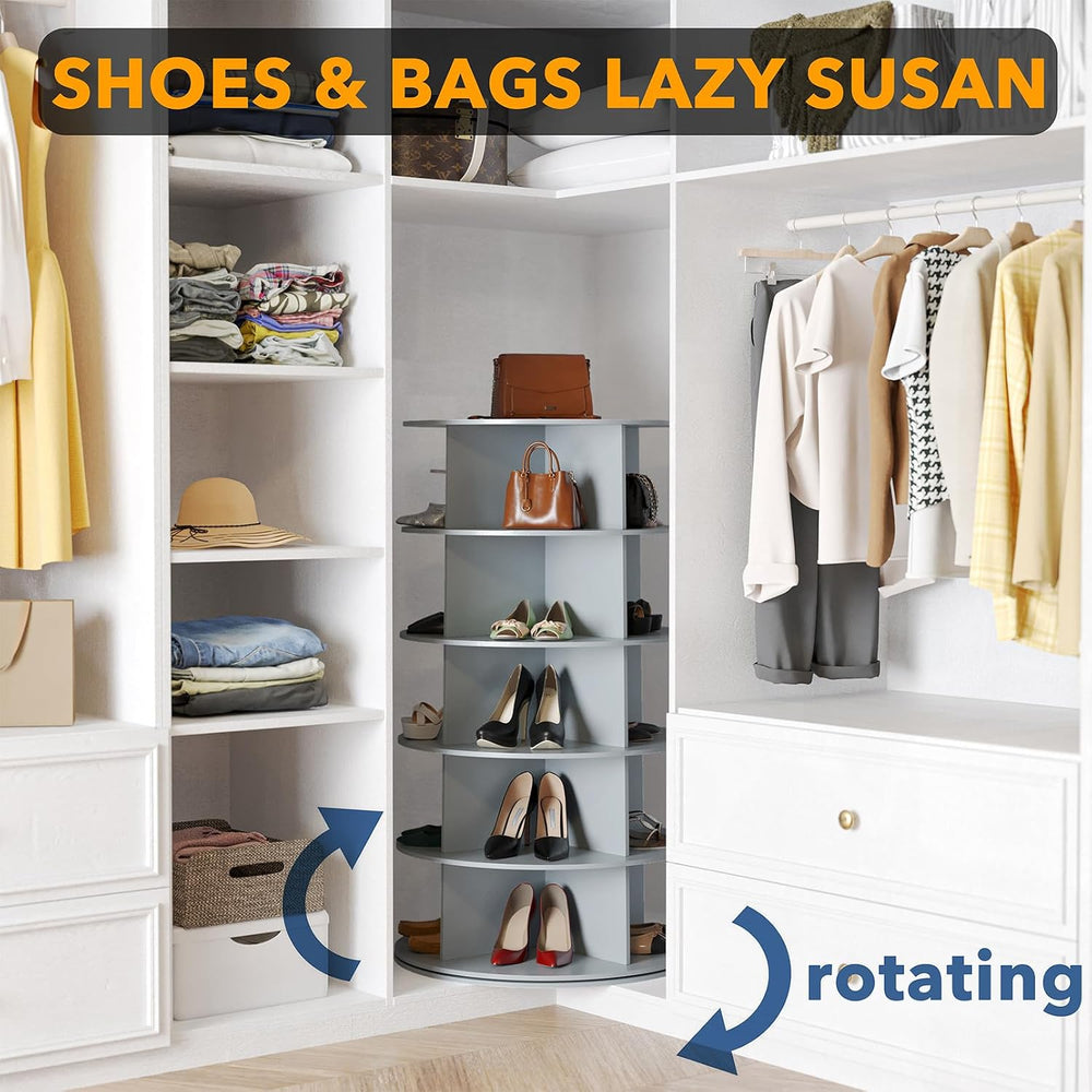 SpaceAid 5 Tier Rotating Shoe Rack Tower, Spinning Shoe Display Lazy Susan, R...