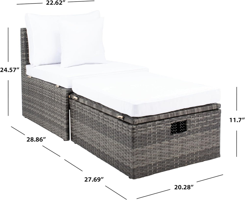 SAFAVIEH Outdoor - Pramla Settee and Ottoman Set - Grey Brown & White - S...