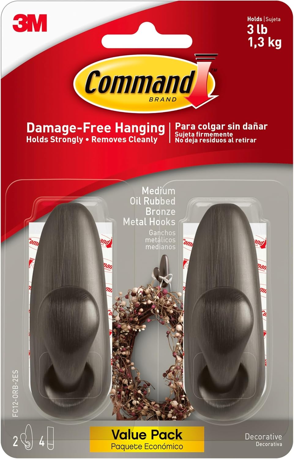 Command Medium Bronze Forever Classic Hooks, 2 Hooks, 4 Strips