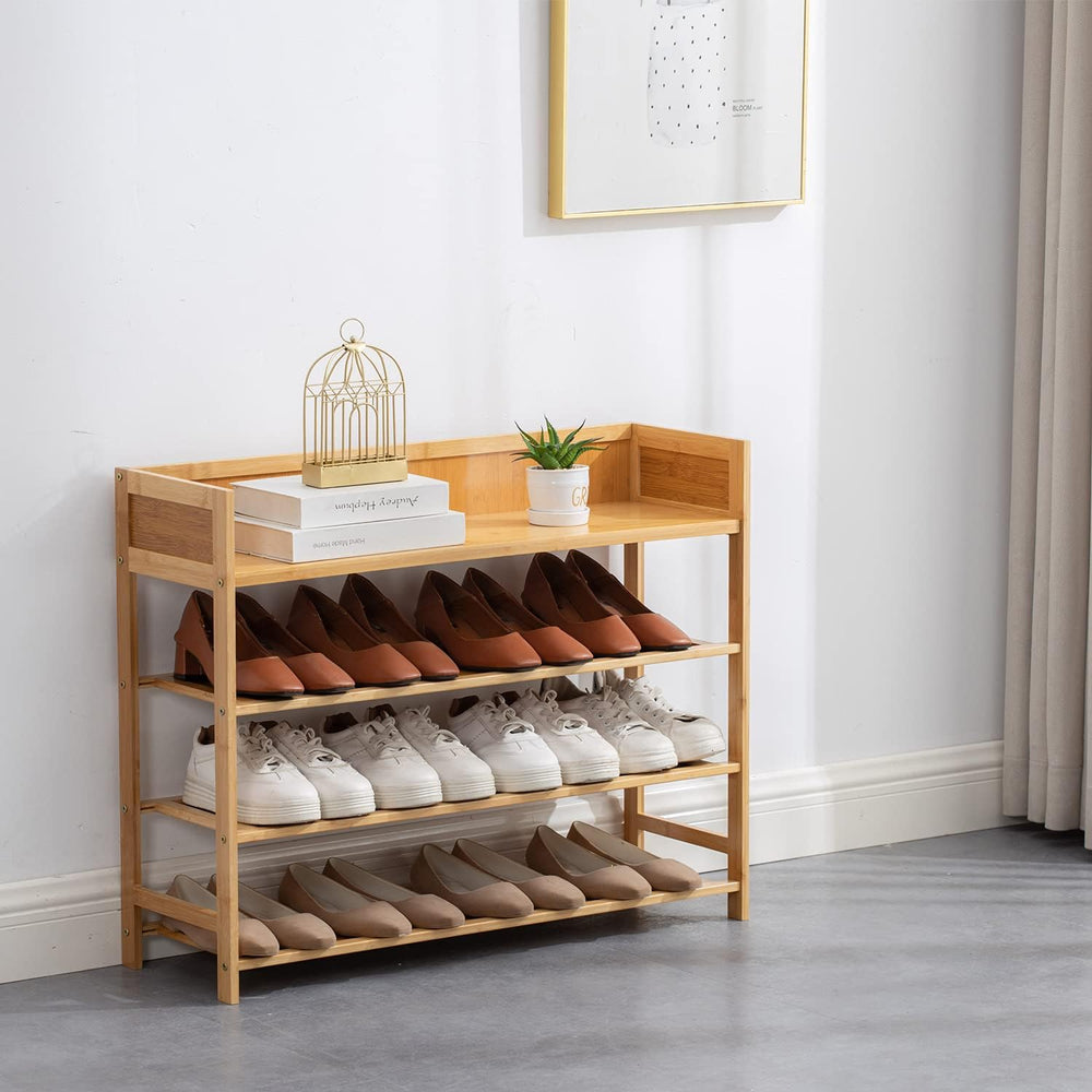 SOBIBO Bamboo Shoe Rack for Closet, 4-Tier Shoe Organizer, Natural, 31.5'...