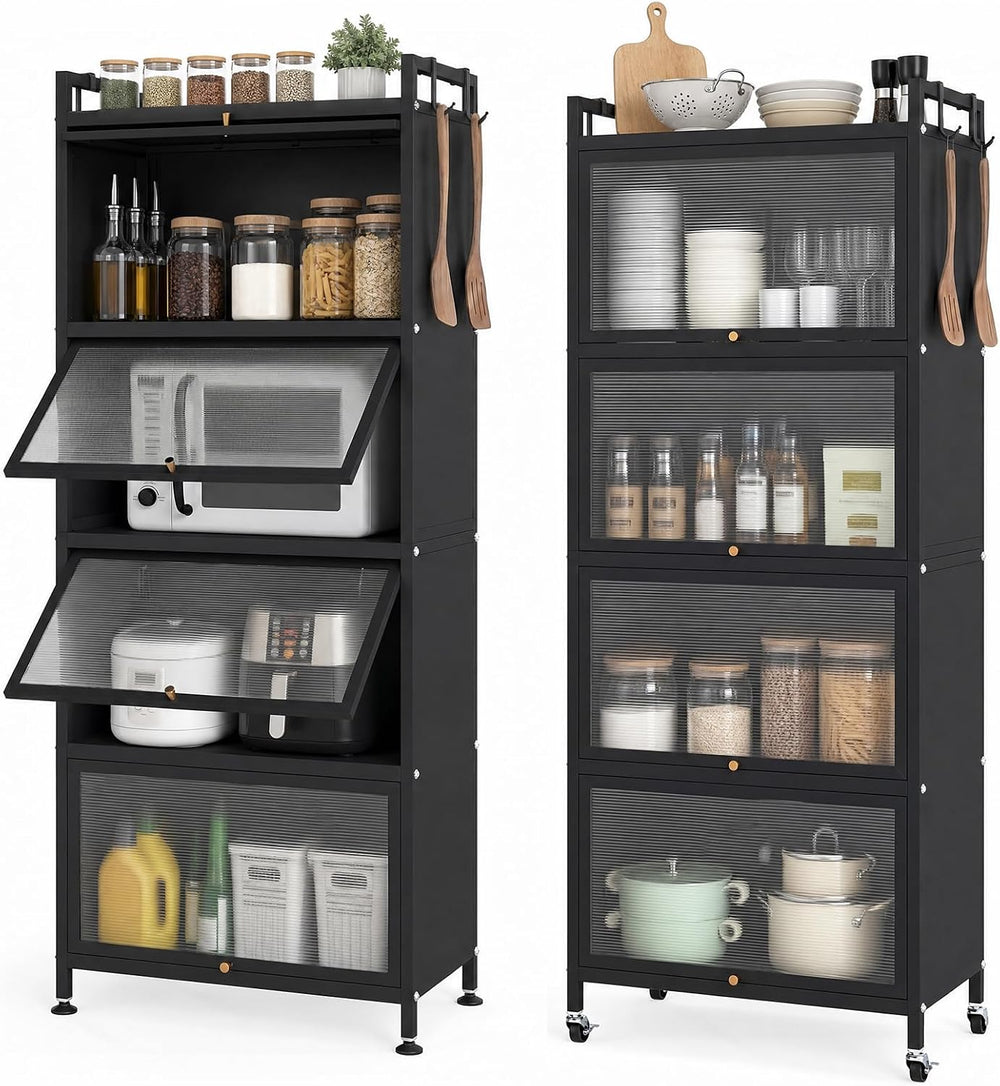 LOKO 5-Tier Kitchen Storage Cabinet, Mobile Microwave Stand (Black)
