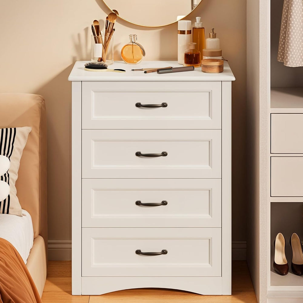 Gizoon 4 Drawer Dresser for Bedroom, Wood Storage Chest, White