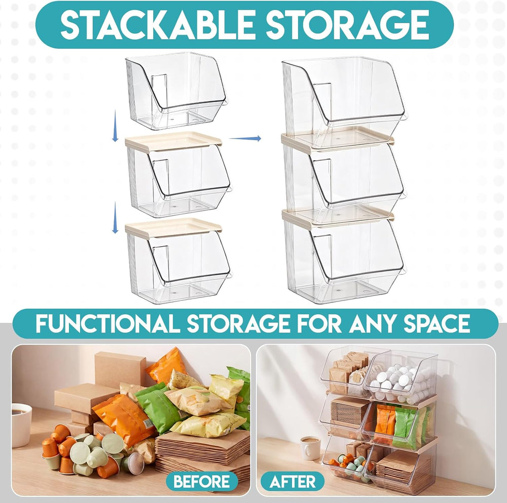 9 Pcs Stackable Plastic Storage Bins, Open Front, Clear