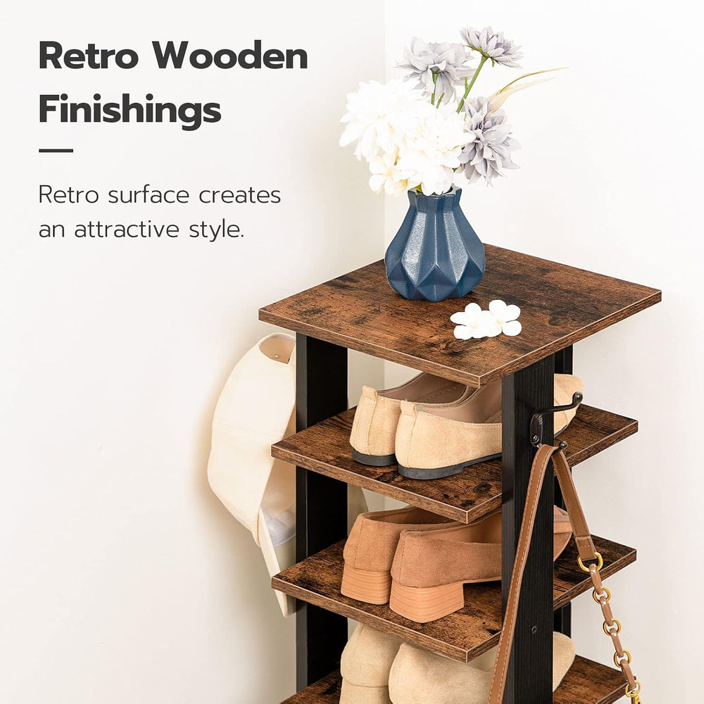 HOOBRO 8 Tiers Vertical Shoe Rack, Wooden Shoe Storage Organizer with Hooks, ...