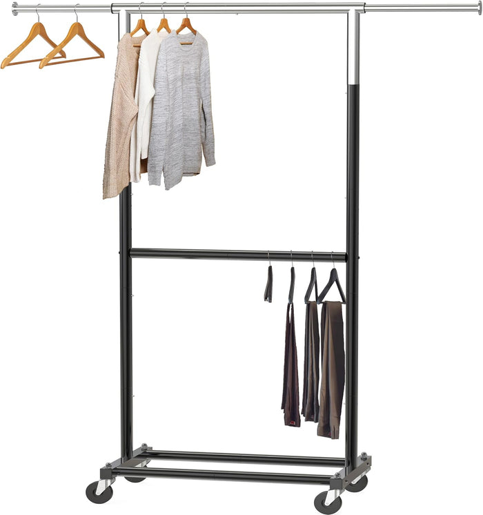 Simple Houseware Double Rod Adjustable Clothing Garment Rack, Black