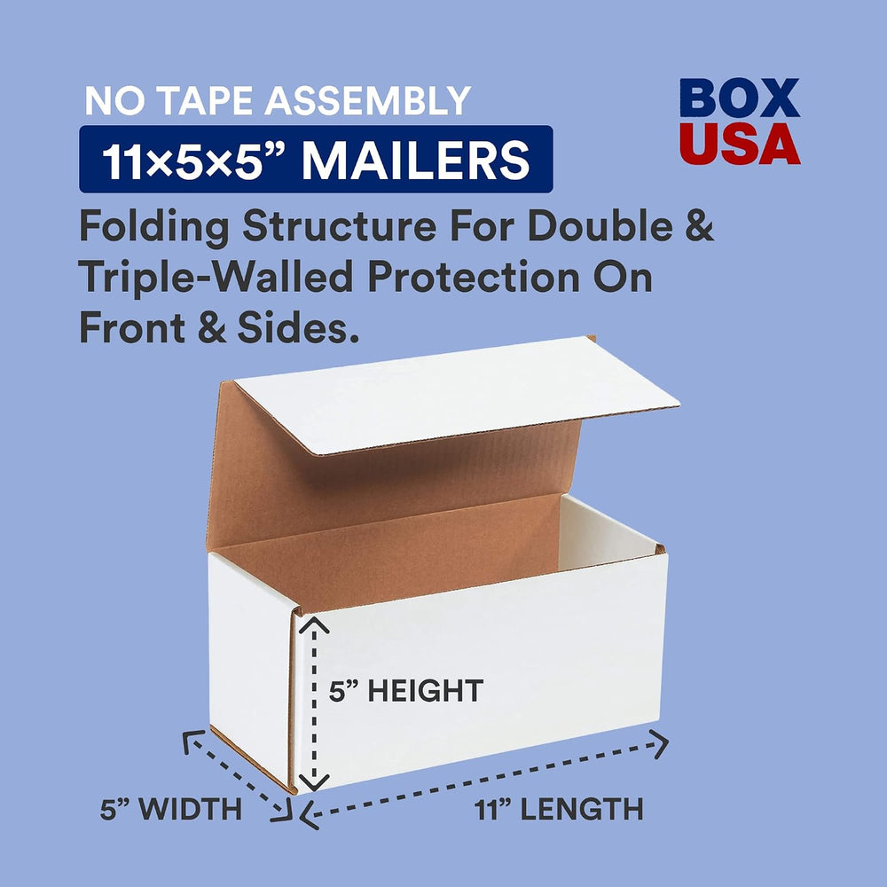 BOX USA Small Shipping Boxes 11'L x 5'W x 5'H, 50-Pack | Foldable...