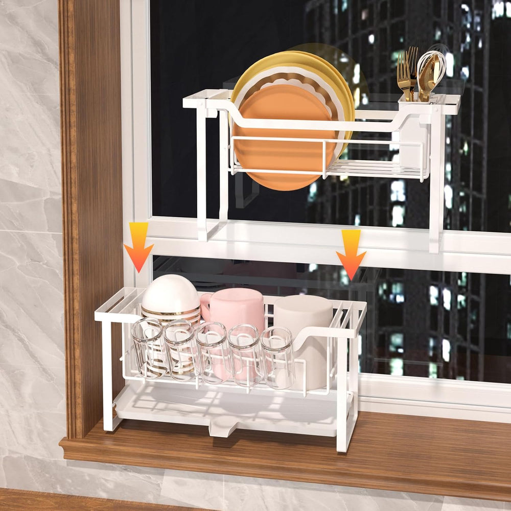 Dish Rack with Drainboard, Organizes Dishes and Bathroom Items