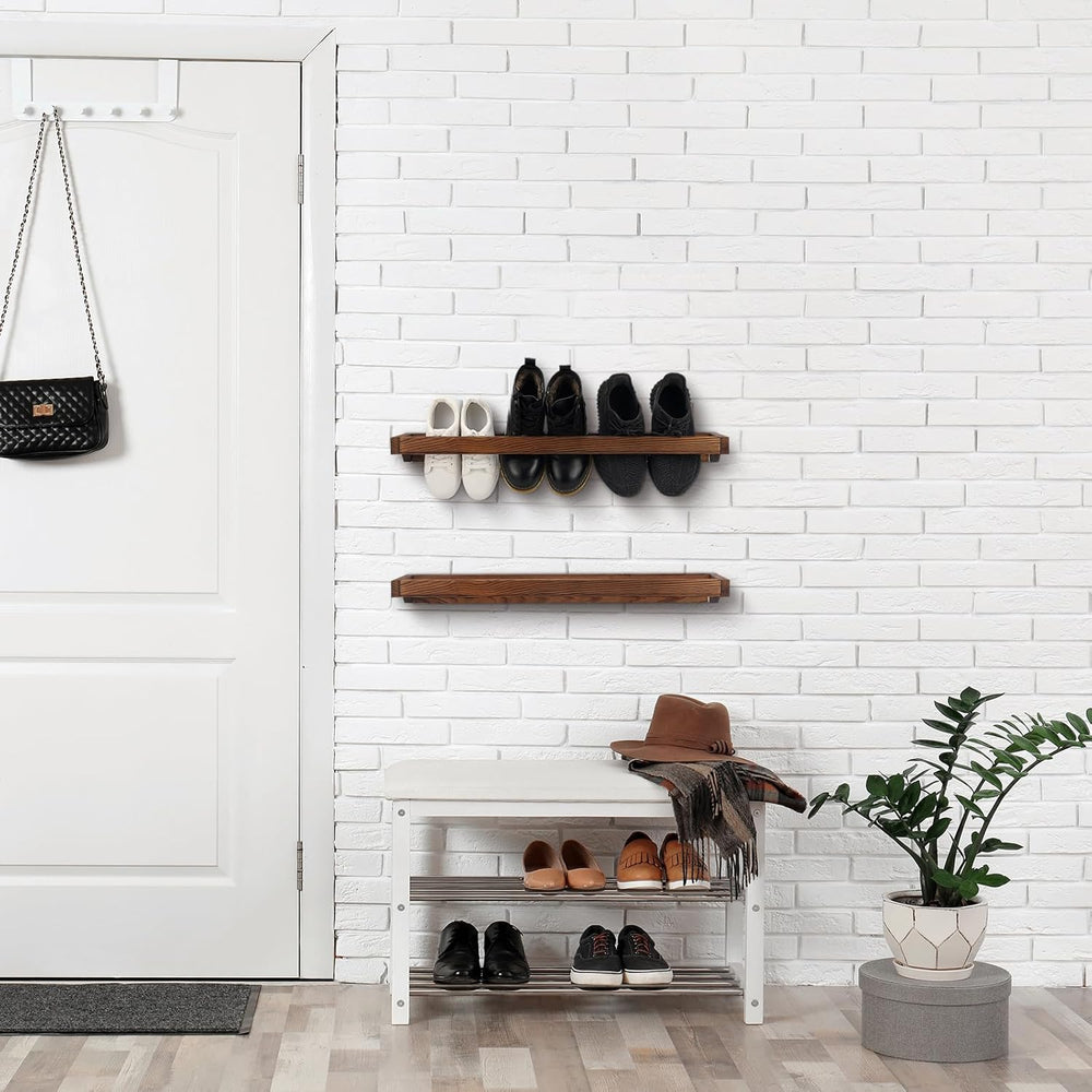 Wenqik 2 Pcs Wall Mounted Wooden Shoe Rack Wood Wall Hanging, Burnt Wood