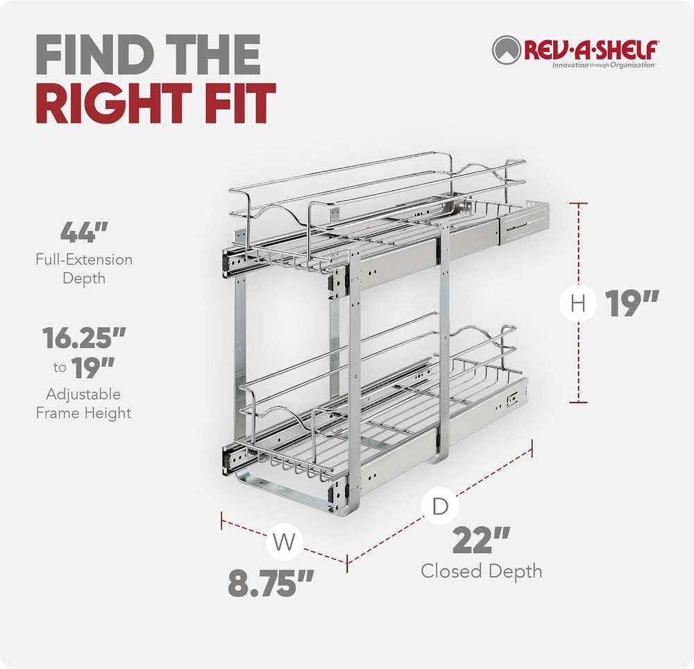 Rev-A-Shelf 2-Tier Pullout Organizer for Kitchen Cabinets, 9" x 22"