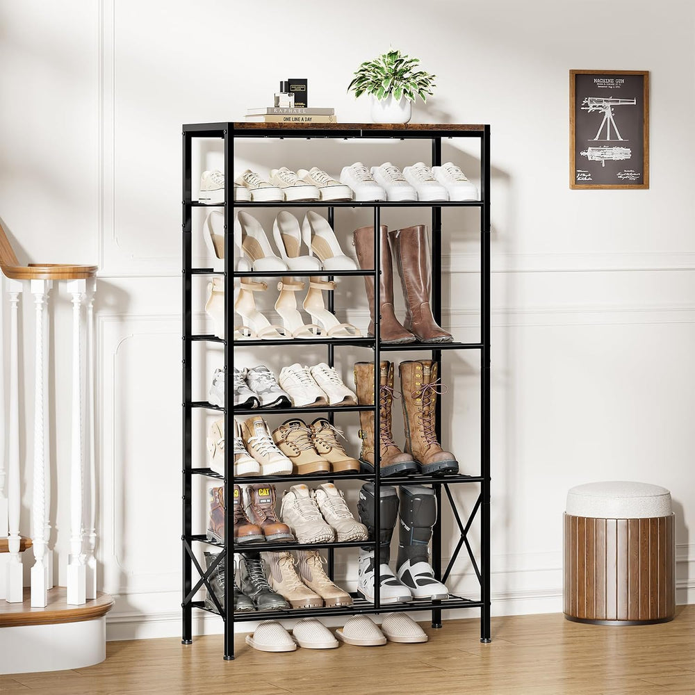 8-Tier Shoe Rack, Boot Storage for Closet, Rustic Brown