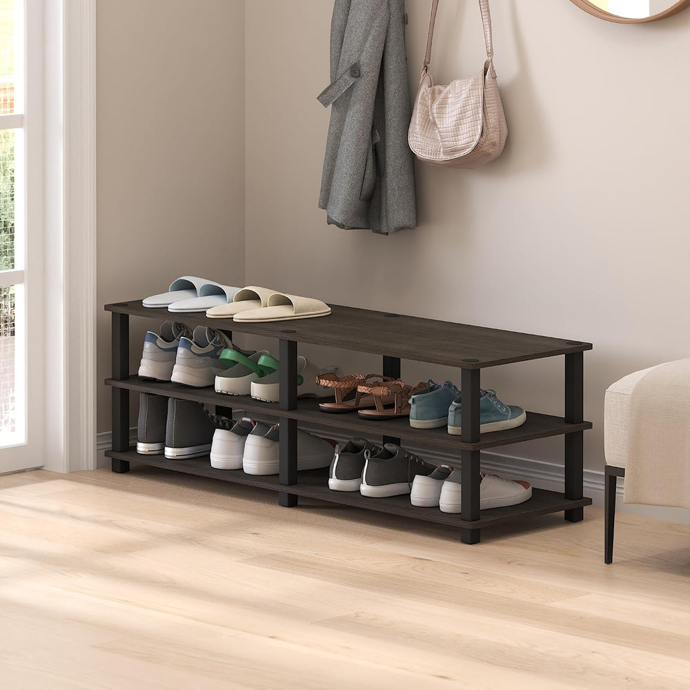 Furinno 14038DBR/BK TST No Tools 3-Tier Wide Shoe Storage Rack, Dark Brown/Bl...