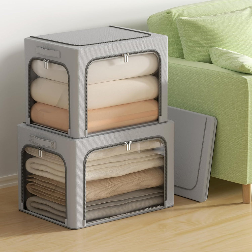 3Pack Clothes Storage Bins - Oxford Frame Storage Box Foldable Stackable Stor...