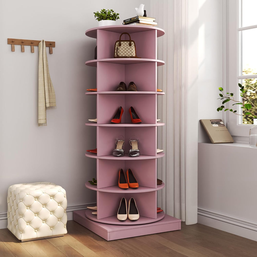 Anwick Rotating 24 Pairs Spinning Shoe Rack Tower Round Carousel,360°Revolvin...
