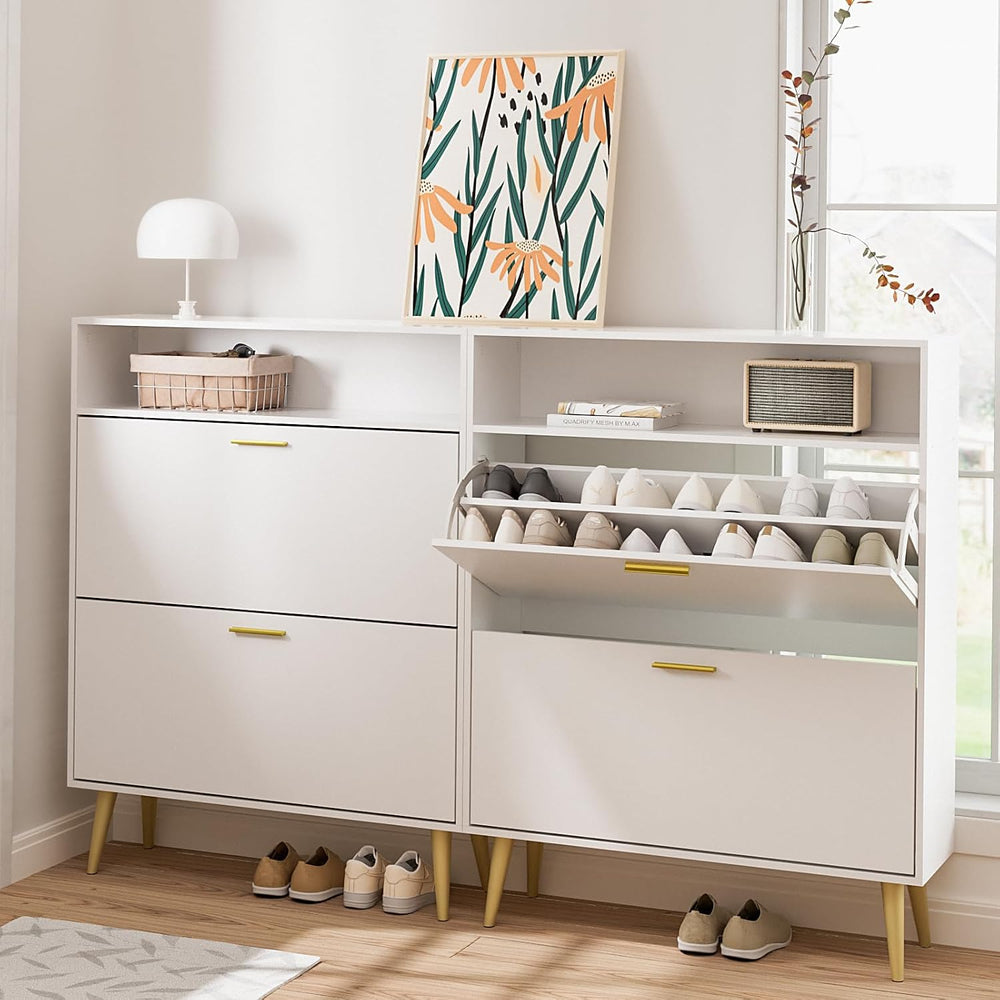 LYNSOM Entryway Shoe Cabinet Set of 2 with 2 Flip Drawers and Open Storage, W...