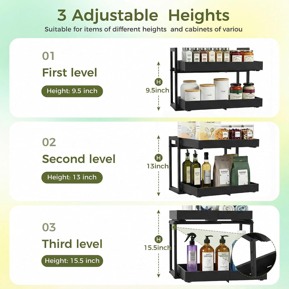 Abalter Expandable Pull Out Cabinet Organizer,2-Tier Slide Out Drawer for Kit...