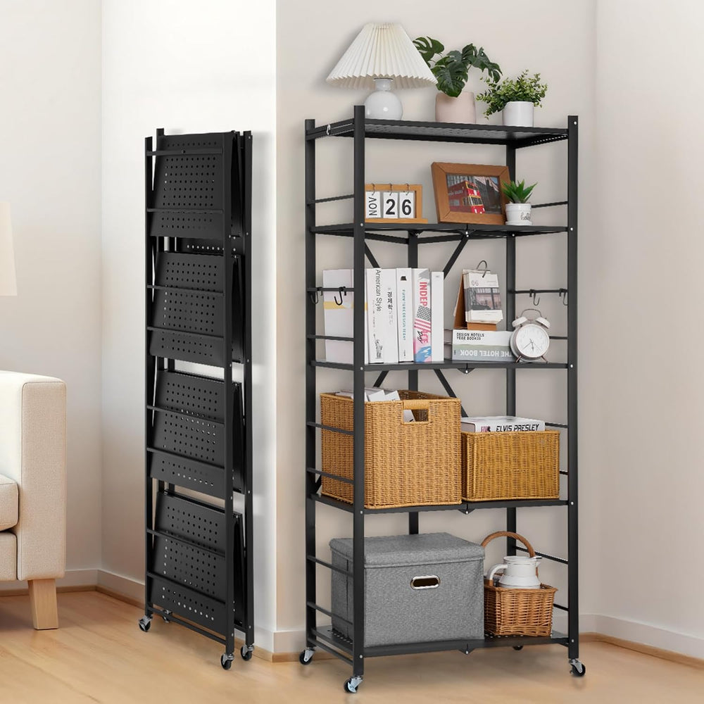 VEVOR 5-Tier Foldable Storage Shelf, 28W x 15D x 64H Inch Folding Metal Rack ...
