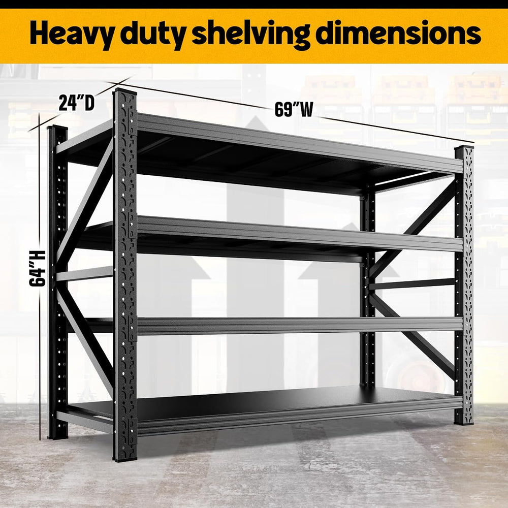 2-Pack 5000LBS Heavy Duty Storage Shelves, 4 Tier Garage Shelving Metal Shelv...