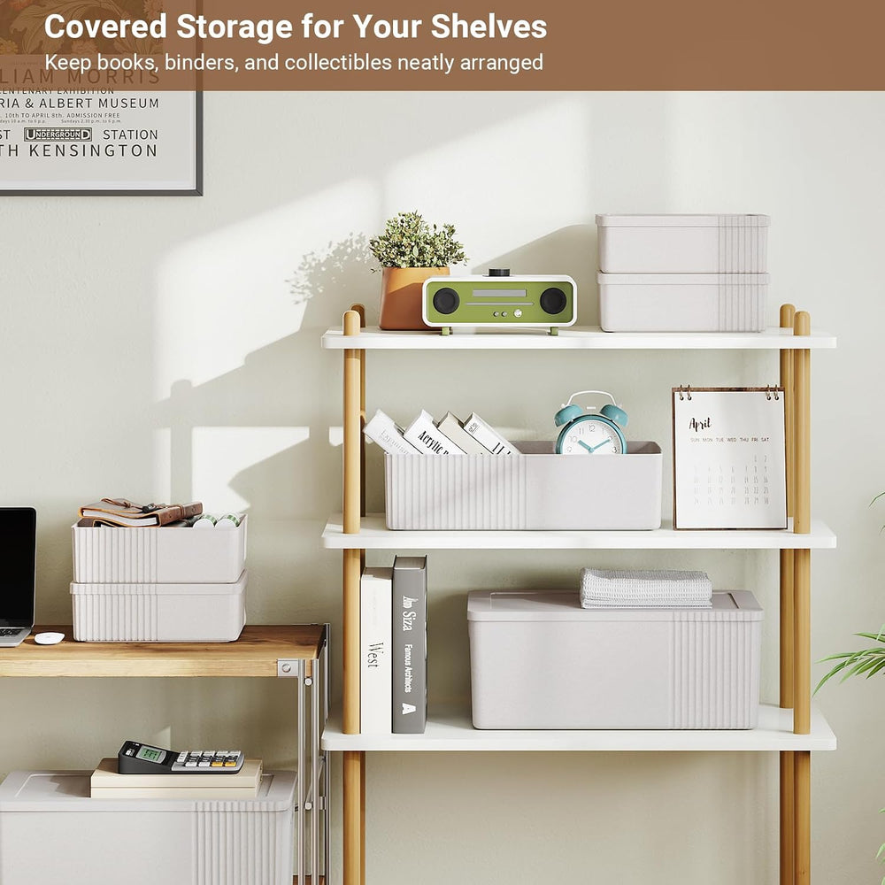 Decorative Storage Bins with Lids, Set of 6, 3 Size Baskets, Ivory