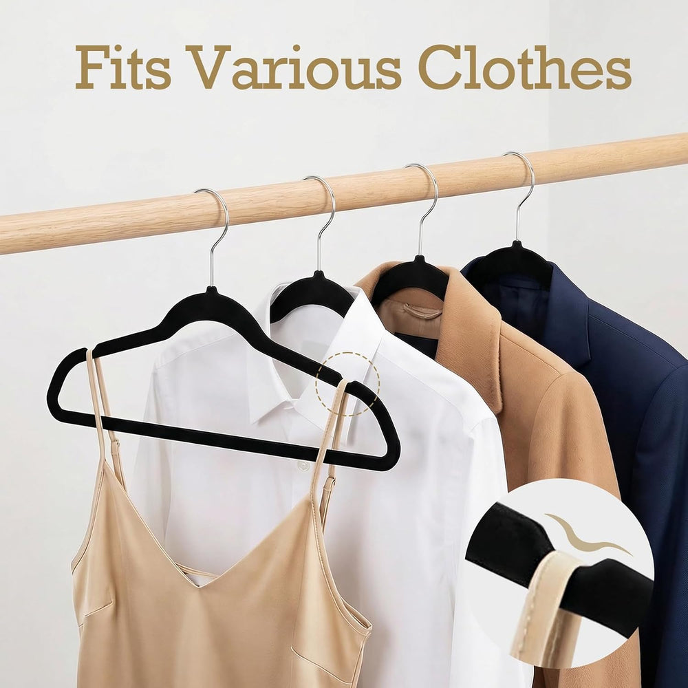 HOUSE DAY Black Velvet Hangers 120 Pack, Premium Clothes Hangers Non-Slip Fel...