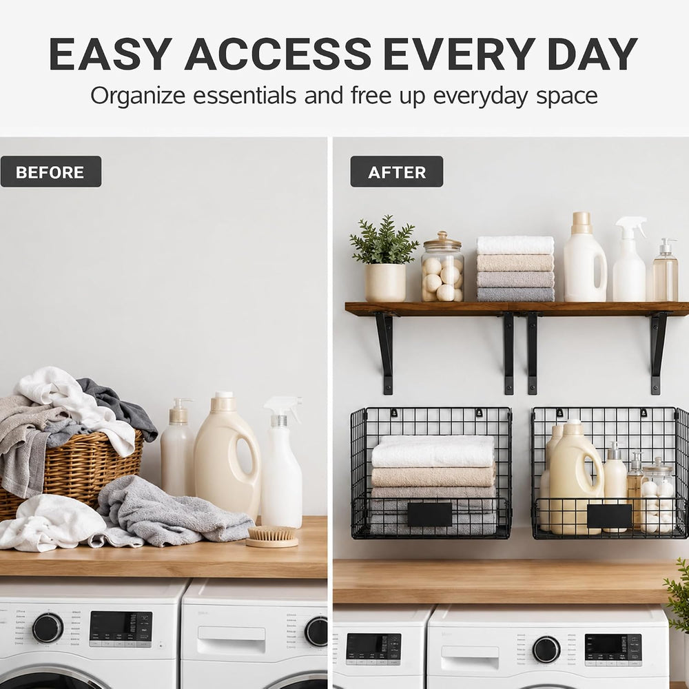 2 Pack Laundry Room Shelves Wall Mounted with Wire Mesh Baskets