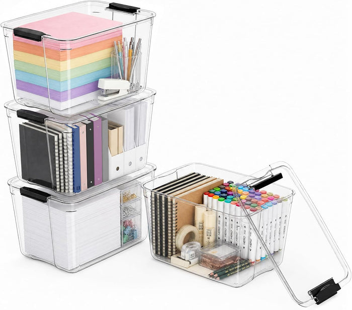 108Qt Stackable Storage Bins with Lids,Clear Latching Organizer Boxes,4Pack