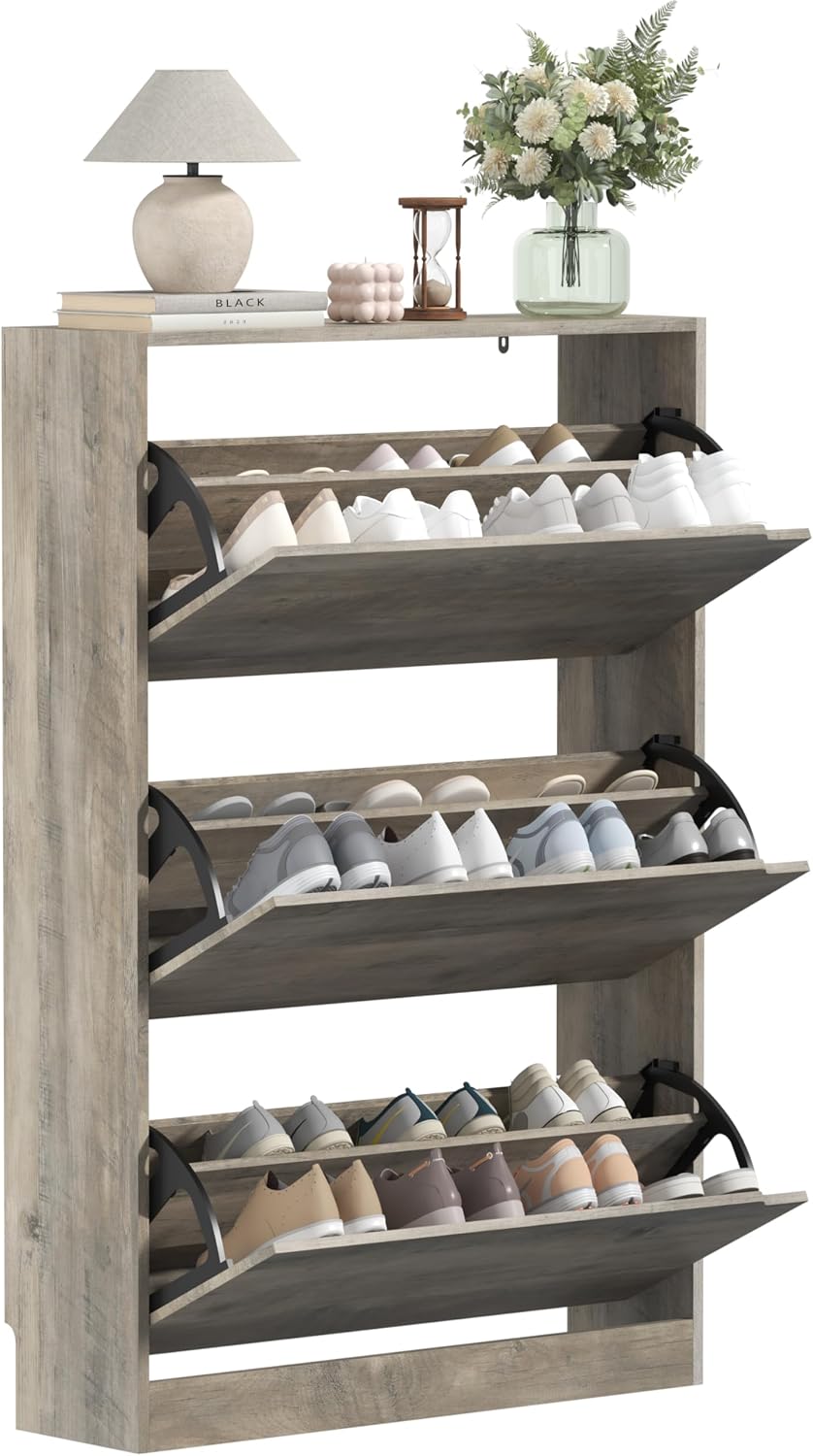 Wodeer Narrow Shoe Cabinet for Entryway, Slim Shoe Storage Cabinet with 3 Fli...
