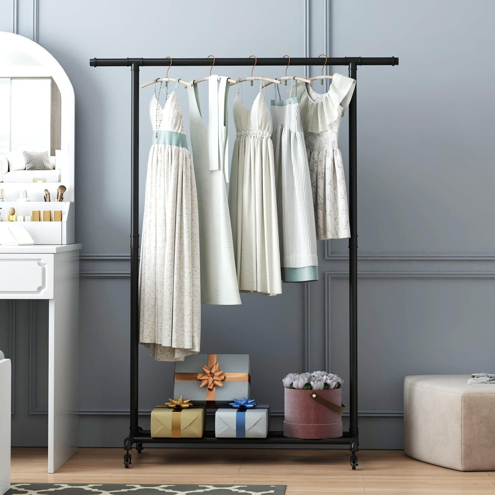 Industrial Pipe Clothing Rack, Heavy Duty Metal Clothes Rack With Wheels, Rol...