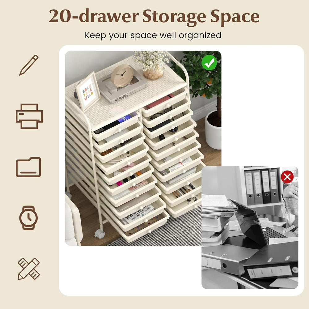 GOFLAME 20-Drawer Rolling Storage Cart, Multifunctional Art Craft Organizer, ...