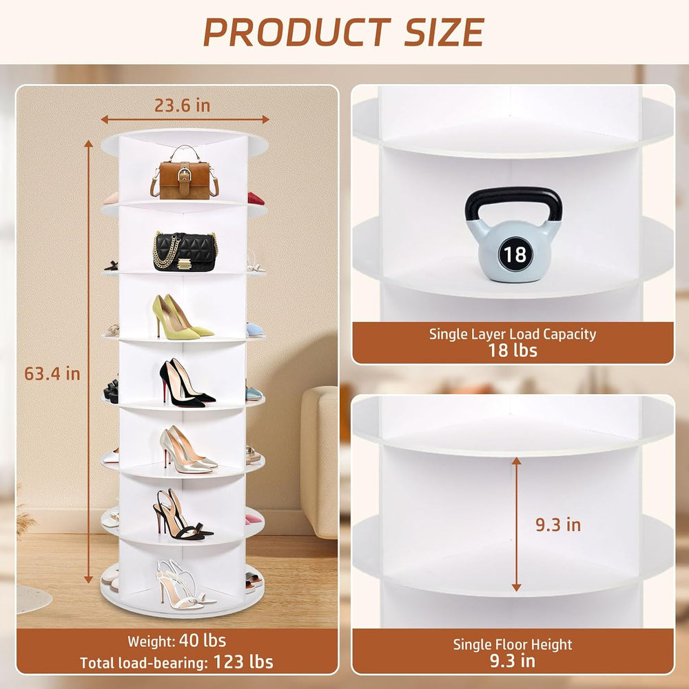 7 Tier Rotating Shoe Rack Tower, Revolving 360 Shoe Rack Storage Round Carous...