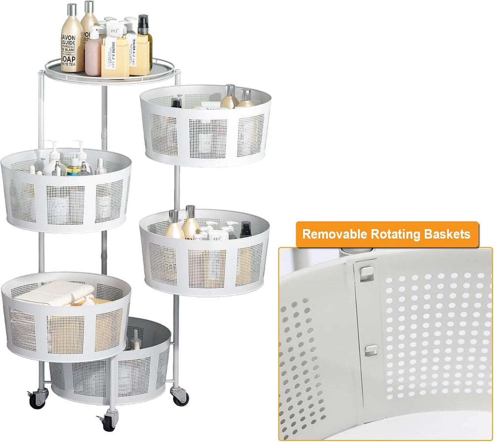 Rotating Kitchen Baskets Rack 5 Tier Round Mesh Baskets Fruit Vegetable Organ...