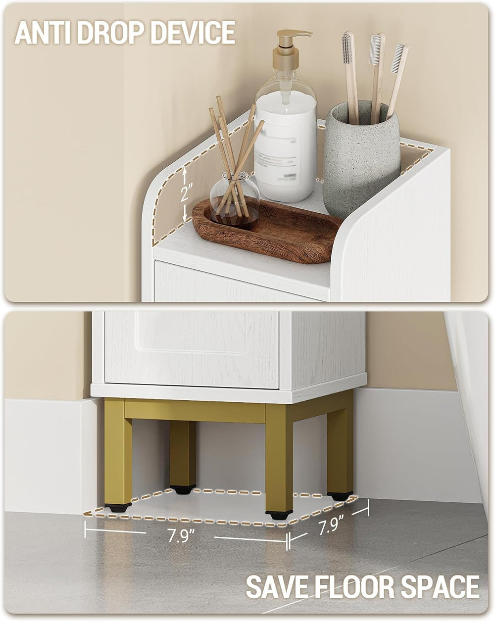 Hzuaneri Slim Bathroom Storage Cabinet, Narrow Bathroom Organizers,3 Doors