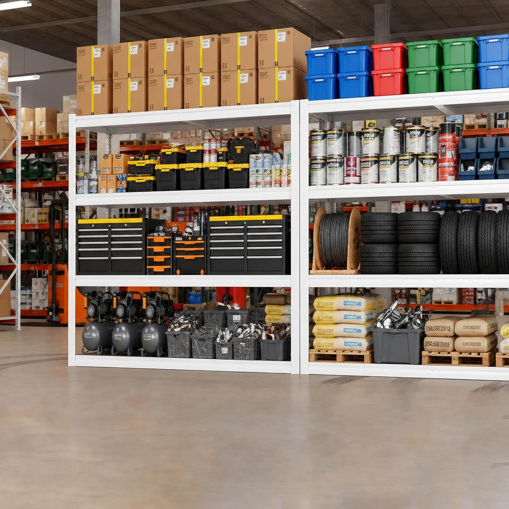 White Heavy Duty Garage Shelving Unit 65 W x 24 D x 84 H, 5 Tier Metal Storag...
