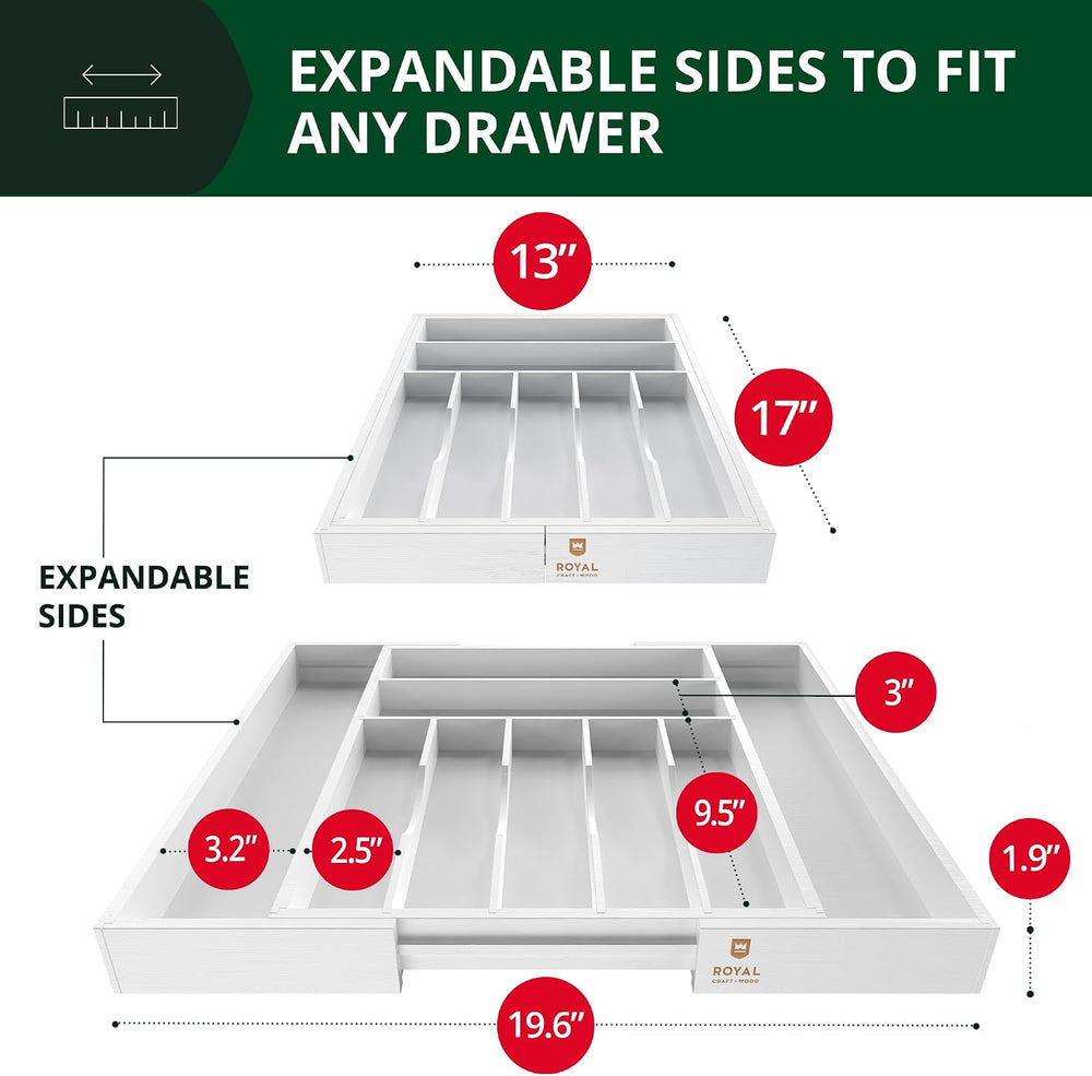 ROYAL CRAFT WOOD Luxury Bamboo Kitchen Drawer Organizer - Silverware Organize...