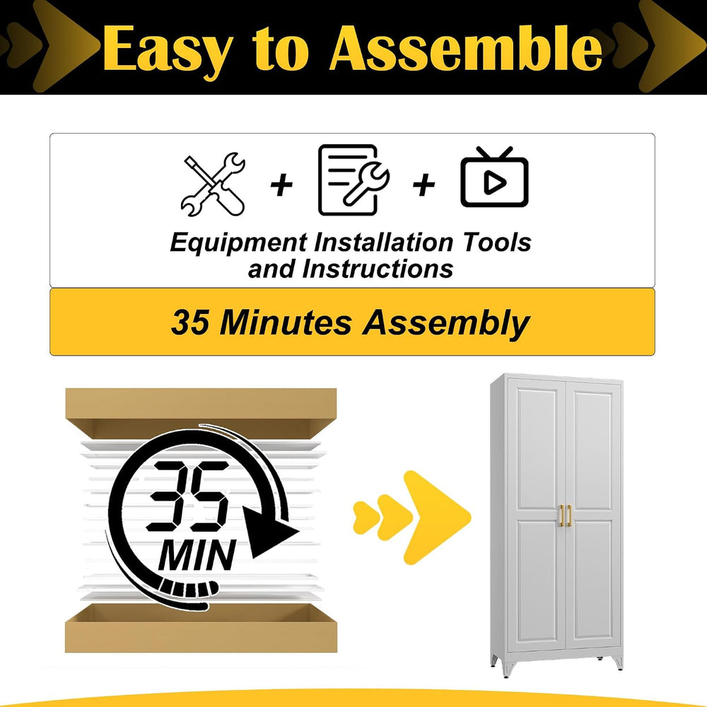 75”Metal Pantry Storage Cabinet with Doors & 5 Adjustable Shelves