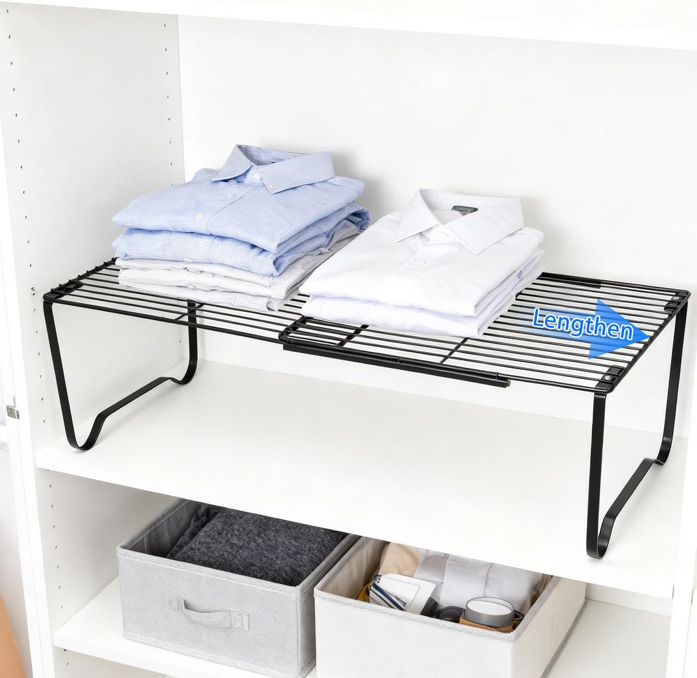 Extendable Metal Wire Shelf Organizer - Adjustable 15-24.4in Length, Stackabl...