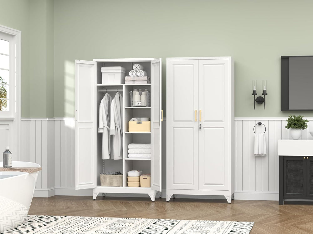 Polup 71" Tall Metal Armoire Wardrobe Closet with Doors and Lock