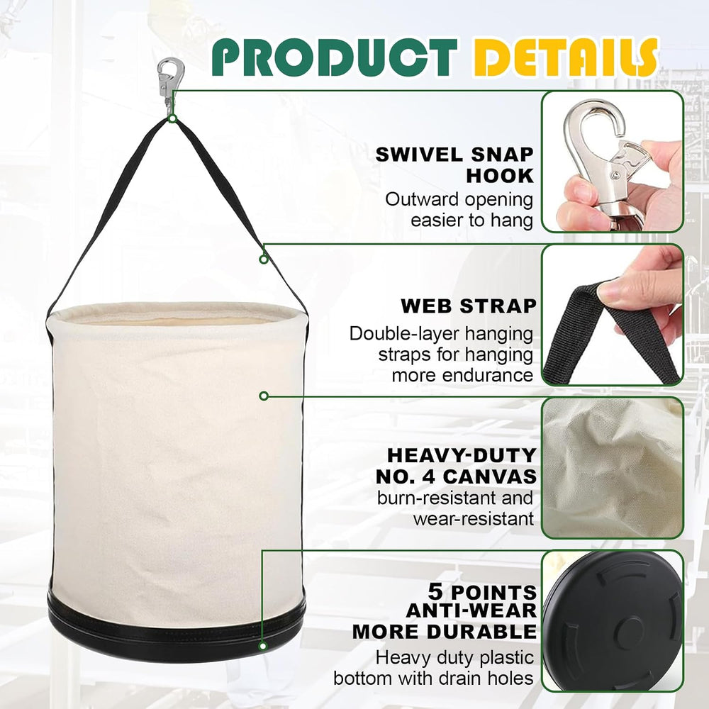 CNQLIS Canvas Tool Bucket – 11.6"x15", 150lb Capacity, w/Metal Hook