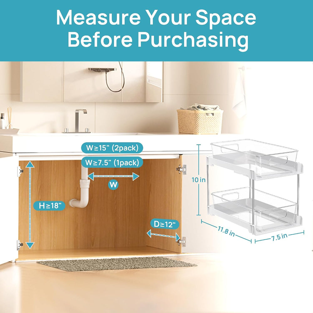 Vtopmart 4 Pack Pull Out Bathroom Under Sink Organizer (S-Standard, White)