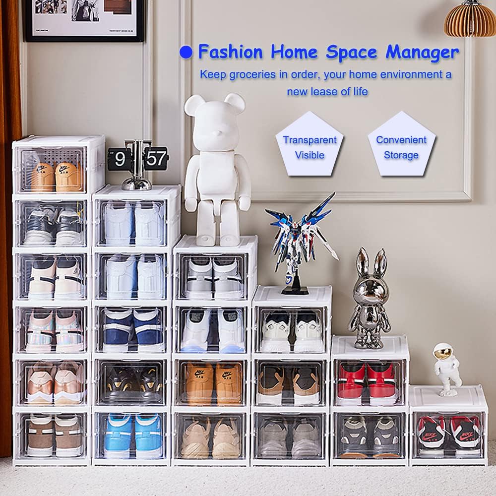 6-Tier Shoe Rack Shoe Storage Box Bins Clear Collapsible Plastic Accordion St...