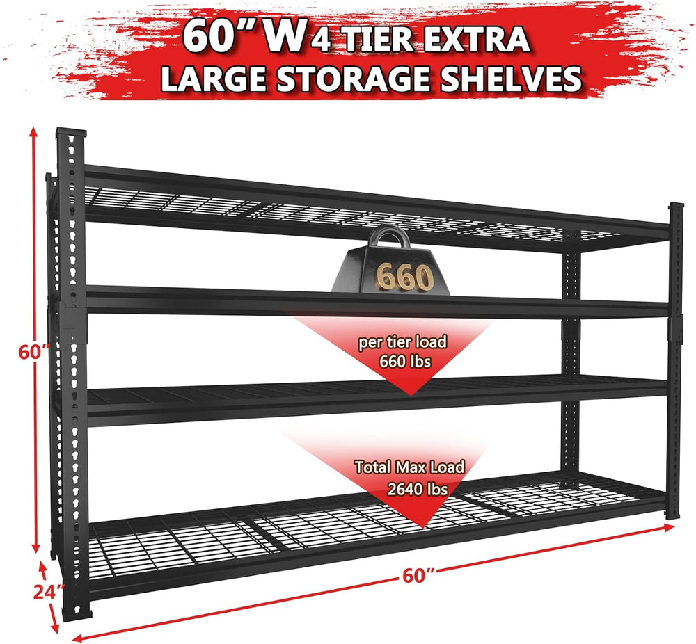 Storage Shelves 2PCS, Garage Shelving Heavy Duty 2640LBS Capacity, 60"L ...