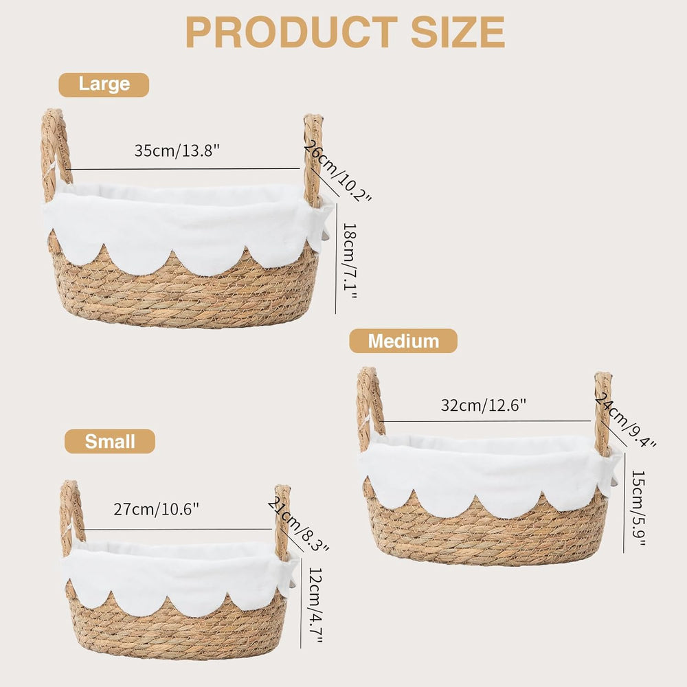 Scalloped Wicker Storage basket organizing for bread,Set of 3